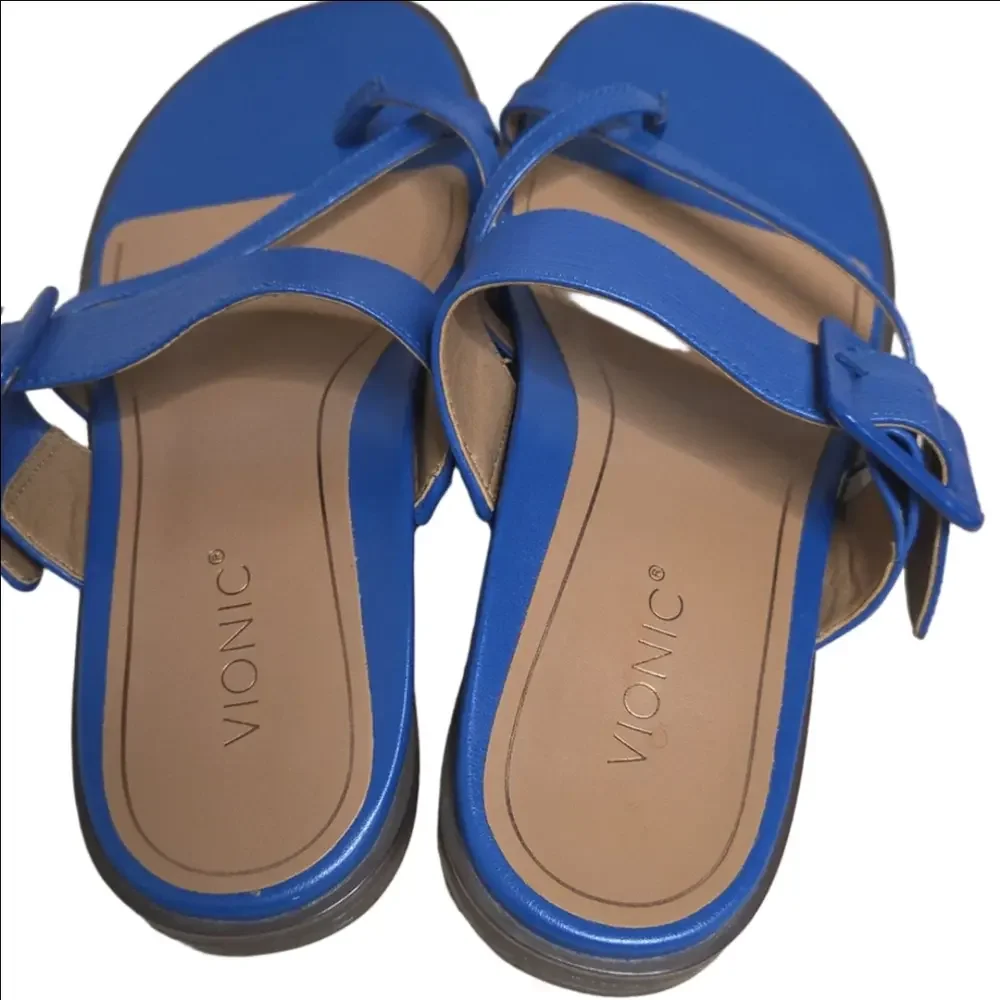 Vionic Arch Support Royal Blue Women's Julep Sandals Flipflops Leather 7.5W - Picture 4 of 9